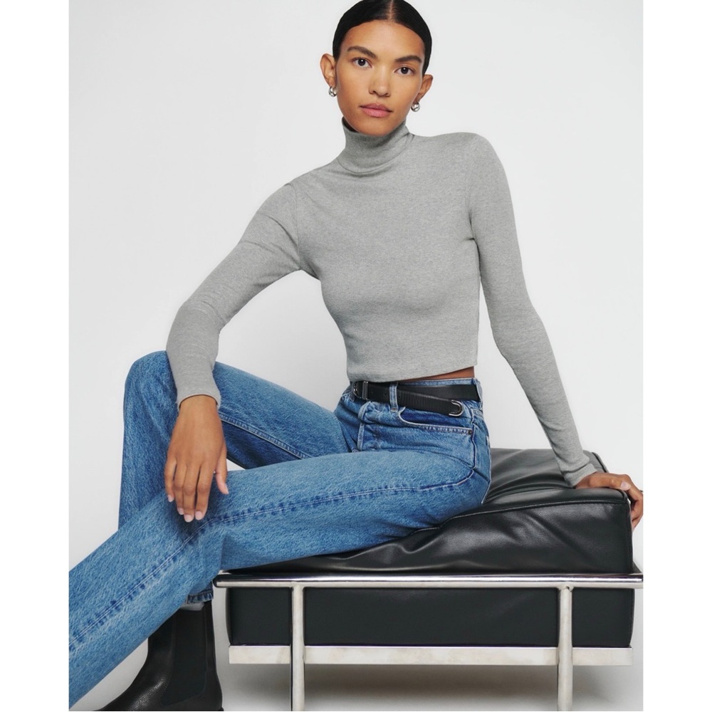Reformation Davy Gray Long Sleeve Turtleneck Crop Top